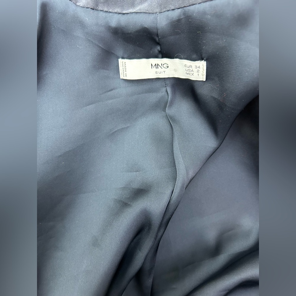 MNG Suit Washed‎ Navy Double-Breasted Women's Blazer Size 2 - Picture 5 of 7